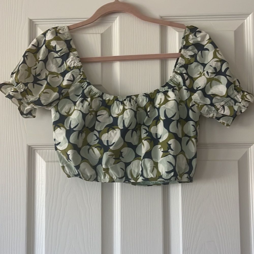Revolve L' Academie White and Green Patterned Crop Top Size Small